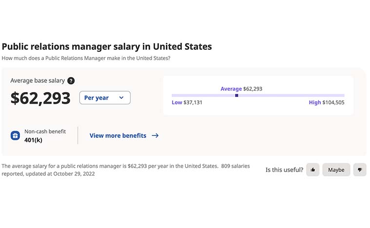 public relations manager salary